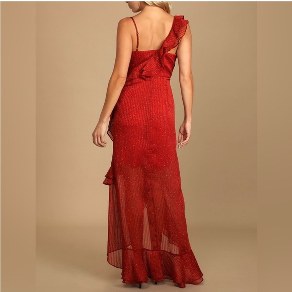 Lush orange Red High-Low Wrap Gown for Weddings - Picture 3 of 8